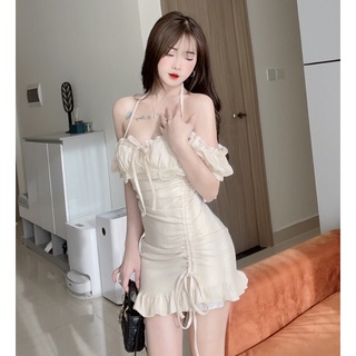đầm trễ vai dây rút eo