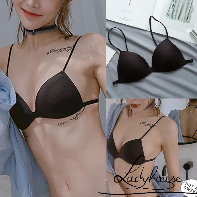 Áo Ngực Có Đệm Mút Không Đường May Cổ Chữ V Màu Sắc Trơn Gợi Cảm Cho Nữ