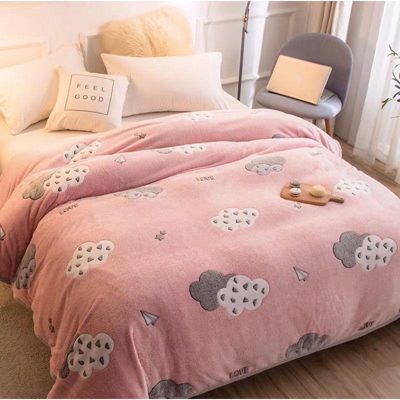 Chăn lông cừu hoạ tiết xinh xắn mặt nhung mềm mỏng ulzzang