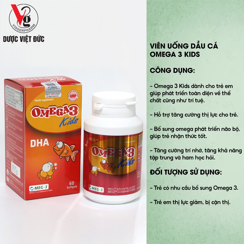 Viên dầu cá Omega 3 Kids dành cho trẻ em giúp hỗ trợ cải thiện thị lực và não bộ lọ 60 viên