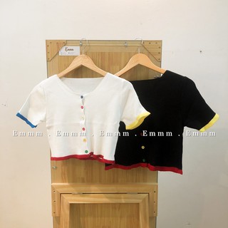 Áo croptop len mỏng nút màu Freesize