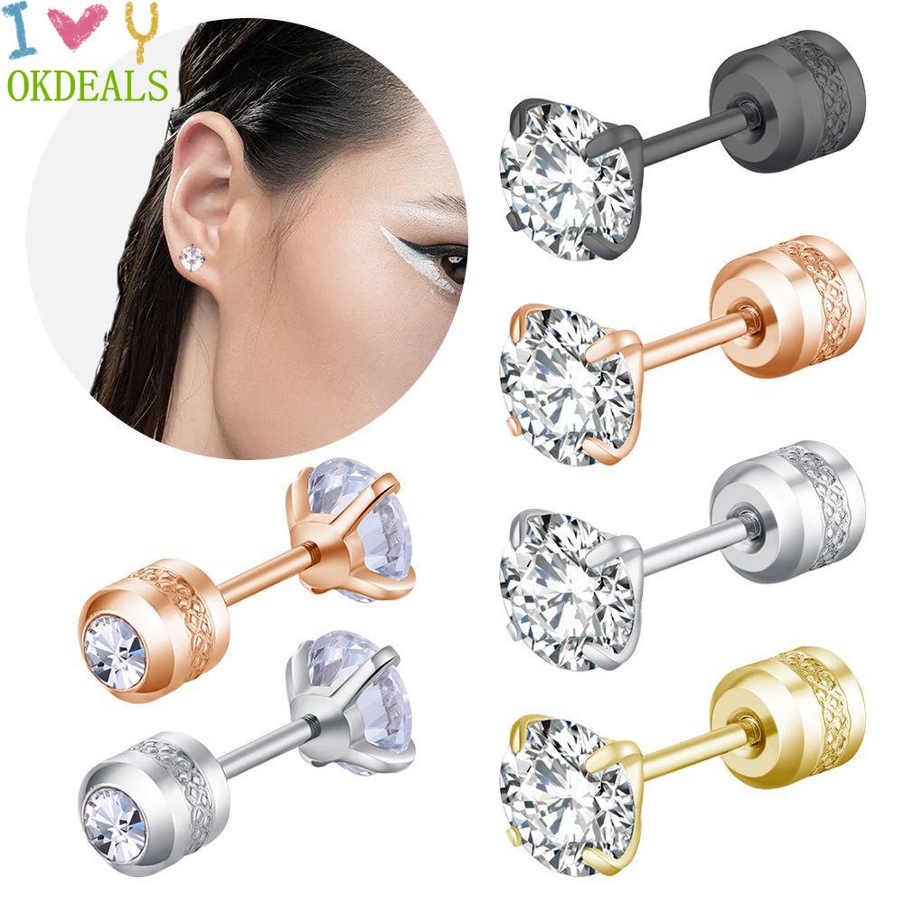 OKDEALS 2~6mm Tiny Cartilage Piercing Jewelry Anniversary Cubic Zirconia Stud Earrings Birthday Gifts 2-6mm Round Stainless Steel New Fashion Hypoallergenic Diamond for Women Men/Multicolor