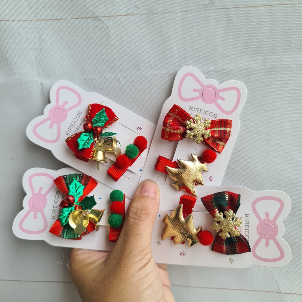 Set 2 Kẹp Tóc Giáng Xinh Noel Siêu Dễ Thương Màu sắc và mẫu ngẫu nhiên