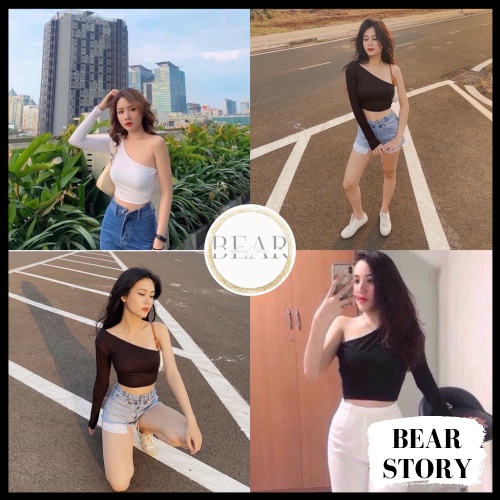Áo Croptop Kiểu Nữ Lệch Vai Chất Thun Lụa Mịn Style Cá Tính | bear.story