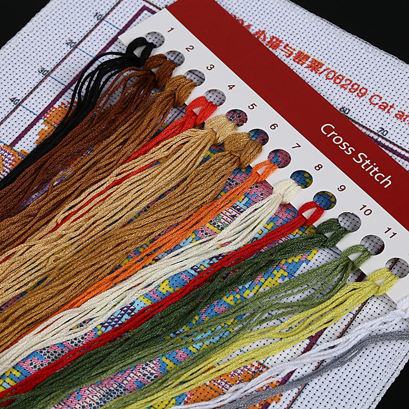 Mới Bộ Tranh Thêu Chữ Thập 14ct 21x29cm Hình Mèo Và Hoa Anh Túc