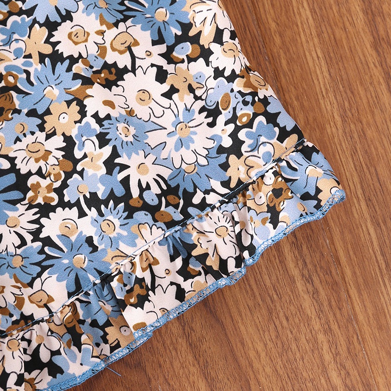 SIYYIS Bộ Áo Liền Quần In Hoa Phối Bèo Đính Nơ Thanh Lịch Thời Trang Mùa Hè Cho Bé Gái 2-6 Tuổi