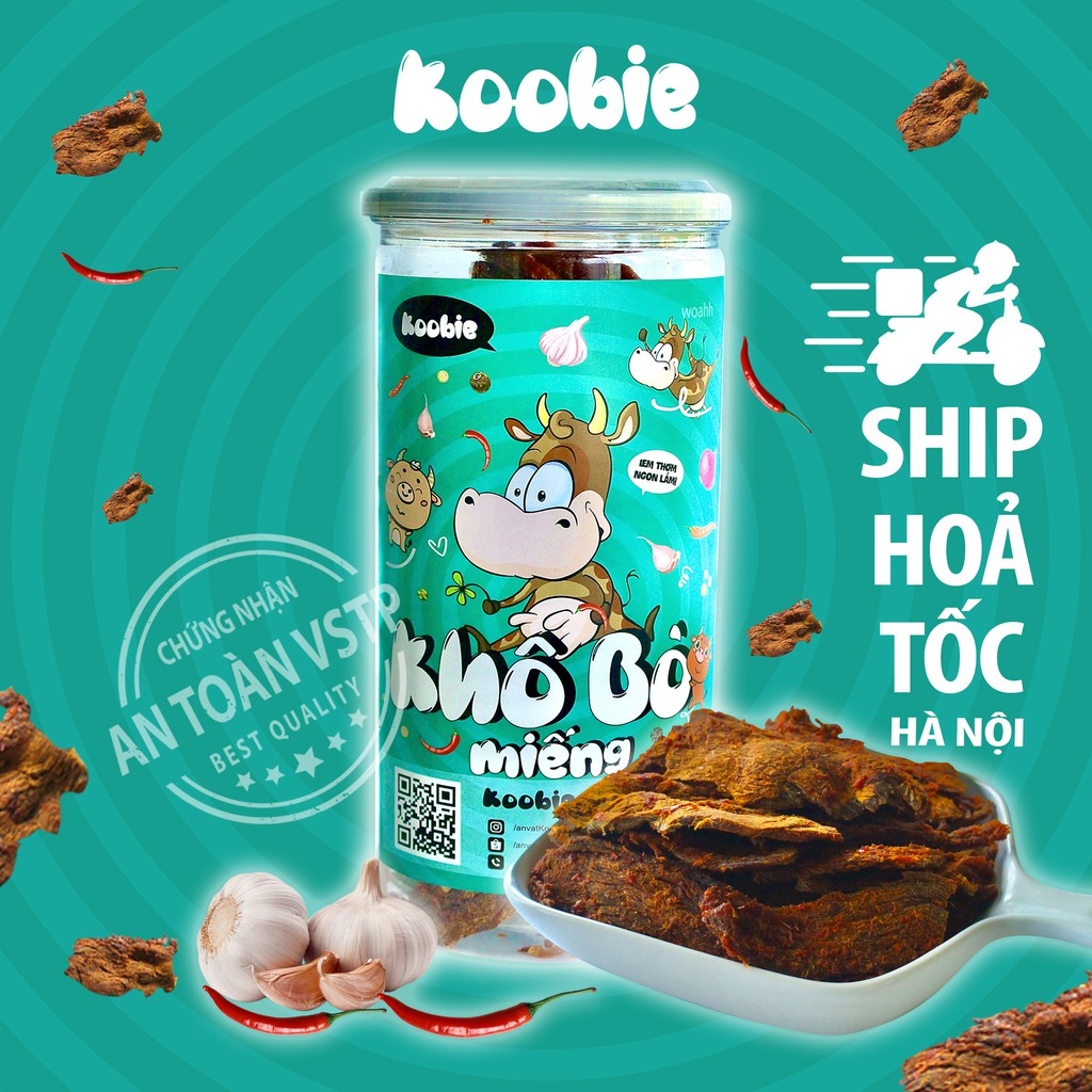 Khô bò miếng Koobie 300g, đồ ăn vặt ngon an toàn vệ sinh, giao hàng Hà Nội siêu tốc