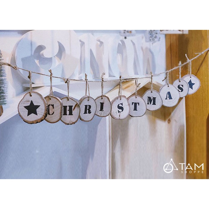 [VẼ TAY] Dây treo chữ Christmas lát cây gỗ tự nhiên XMAS-DCHU-03