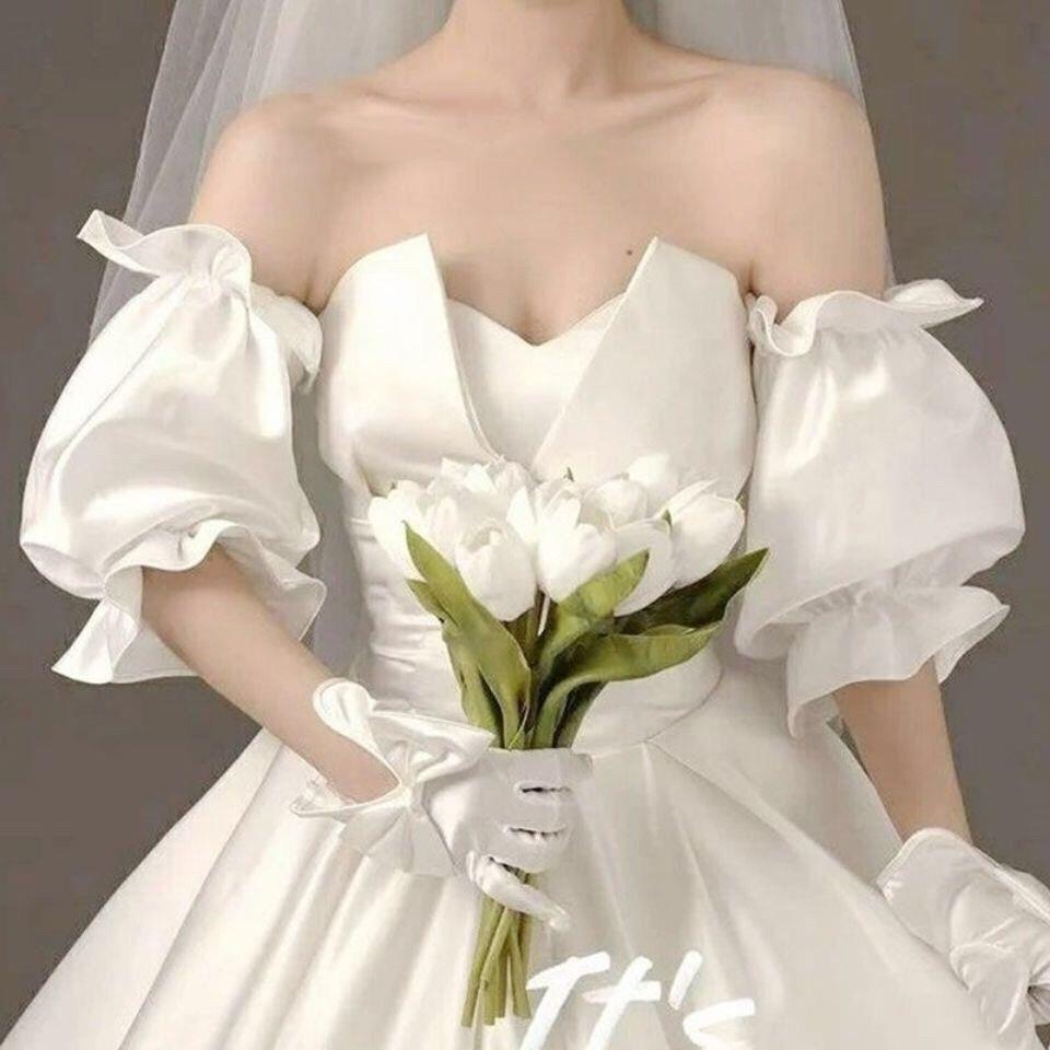 Găng Tay Ống Bằng Satin Che Phủ Cánh Tay Áo Đầm Cưới Tùy Chỉnh Màu Sắc Mori Dành Cho Cô Dâu