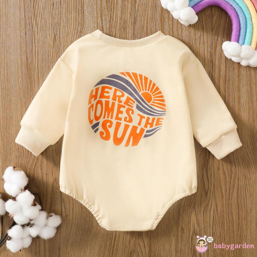 Áo Liền Quần Tay Dài Cổ Tròn In Hình Mặt Trời Thời Trang Xuân Thu Cho Bé Gái 0-18 Tháng Tuổi