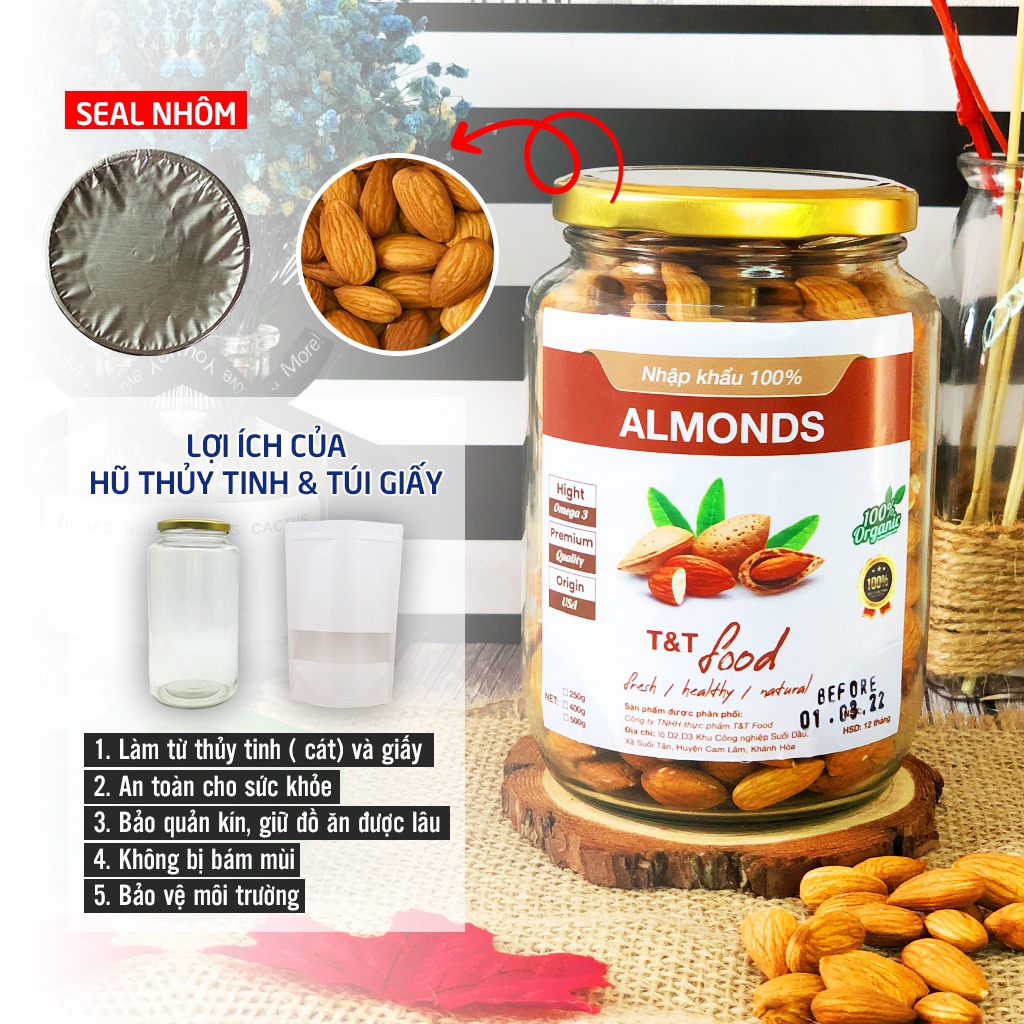 500g Hạnh Nhân Mỹ Sấy Chín Nhập Khẩu 100% Tách Vỏ (Hàng Có Sẵn) ❣️ Kho Sỉ Dinh Dưỡng HANI Food