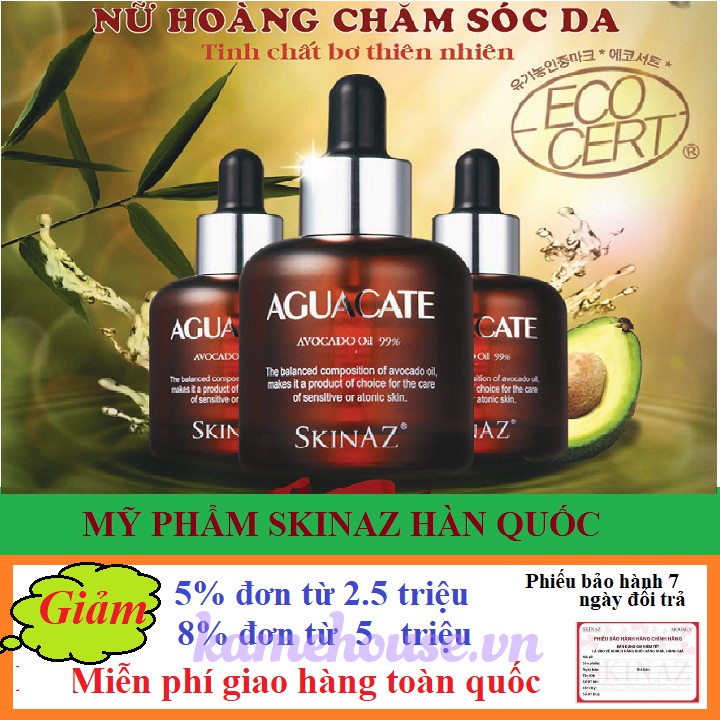 Tinh chất bơ 99,6% dưỡng da cao cấp AGUACATE Skinaz Hàn Quốc chính hãng --30ml