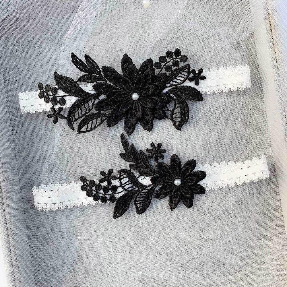 Set 2 Đai Nịt Bít Tất Ren Hoa Thanh Lịch Cho Nữ Bộ Vòng Khuyên Đeo Chân Thêu Hoa Gợi Cảm