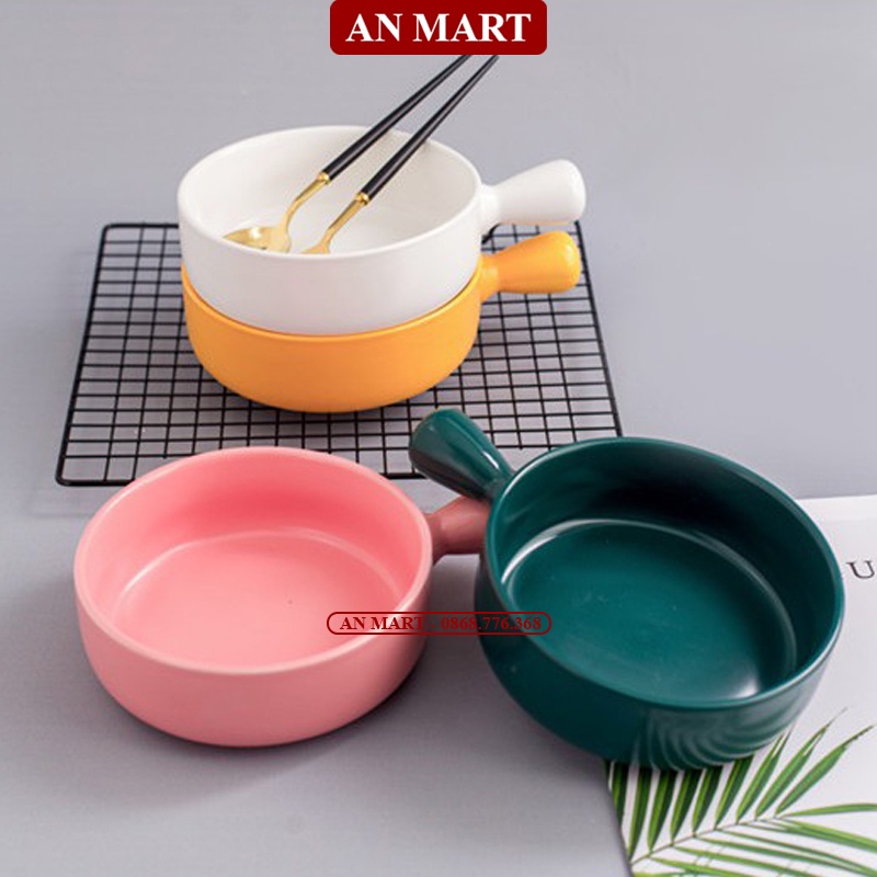 Bát Sứ Có Tay Cầm - Thố Sứ Tráng Men Cao Cấp Sử Dụng Được Lò Vi Sóng 15.5 x 5.5cm