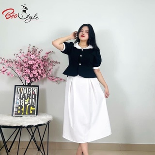 Set áo kiểu tay phồng kèm chân váy dài dáng xòe SEBS019 sang trọng BIGSIZE dành cho các nàng mũm mĩm từ 45-95kg