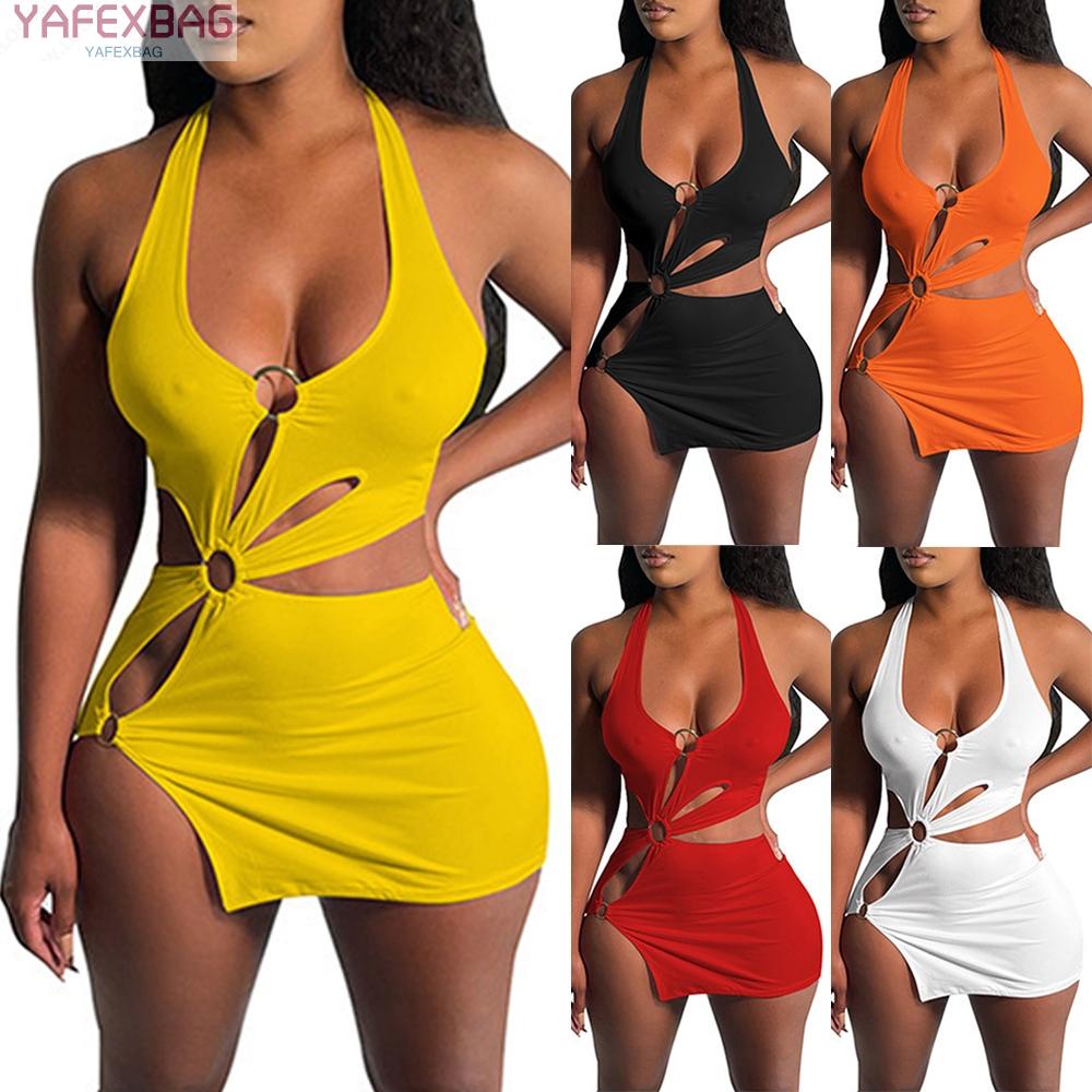 Women Cut Out Fitted Straps Cocktail Mini-Short Dress Slim Sexy Clubwear Dress
