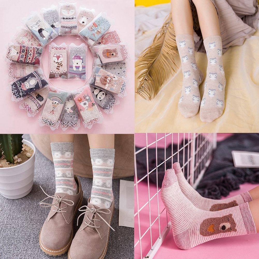 JUNE Set 2 Đôi Tất Cotton In Hình Dễ Thương Thời Trang