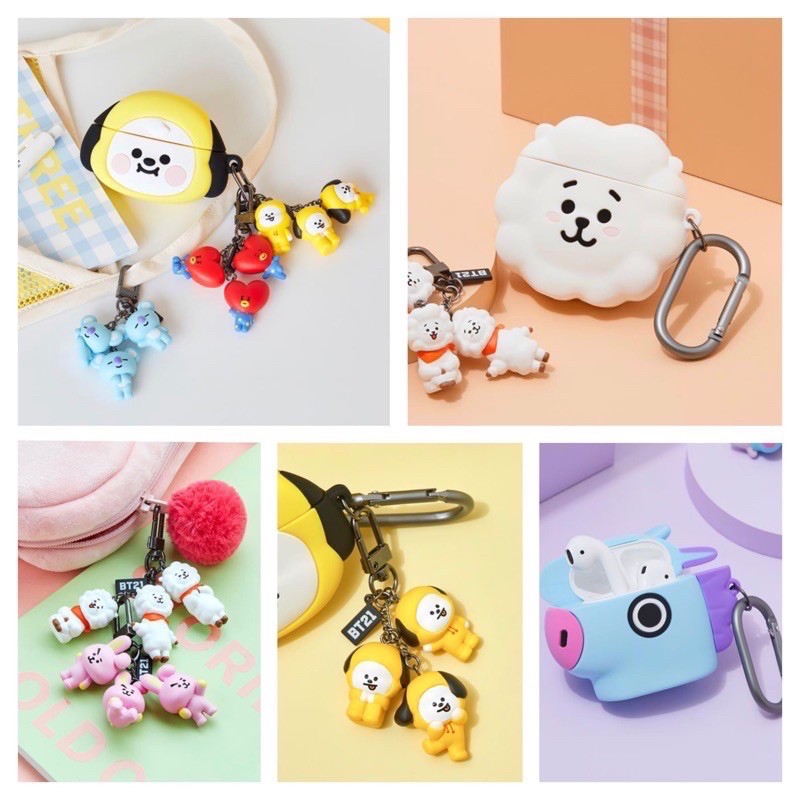 Combo BT21 Airpod Case + Waggle Keyring | Vỏ đựng airpod + móc khoá waggle chính hãng