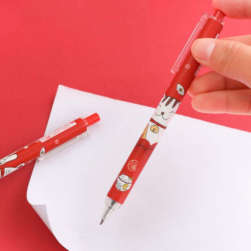 Bút bi mực đen ngòi 0.5mm họa tiết chú mèo may mắn dễ thương