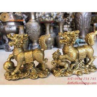Đôi Kì Lân Bằng Đồng Cỡ To Cao 17cm