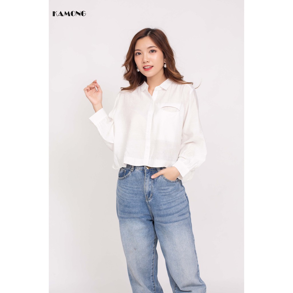 Áo sơ mi croptop lai lượn túi kiểu KAMONG A035