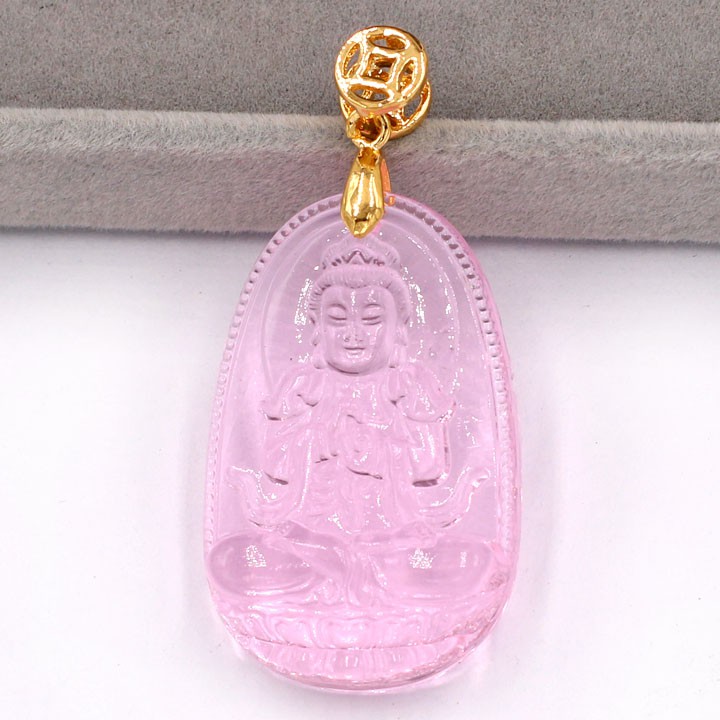 Mặt Phật Như Lai Đại Nhật Pha Lê hồng 3.6cm - Phật bản mệnh tuổi Mùi, Thân - Mặt size nhỏ - Tặng kèm móc inox