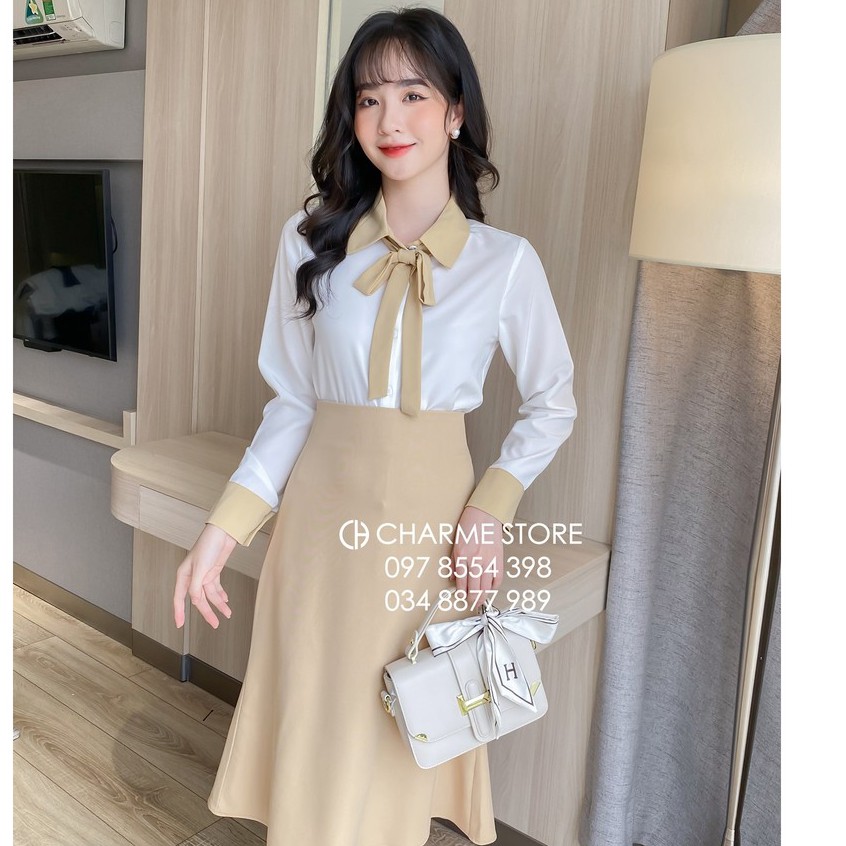 Áo nữ Charme thiết kế sơ mi dài tay phối nơ xinh 5126