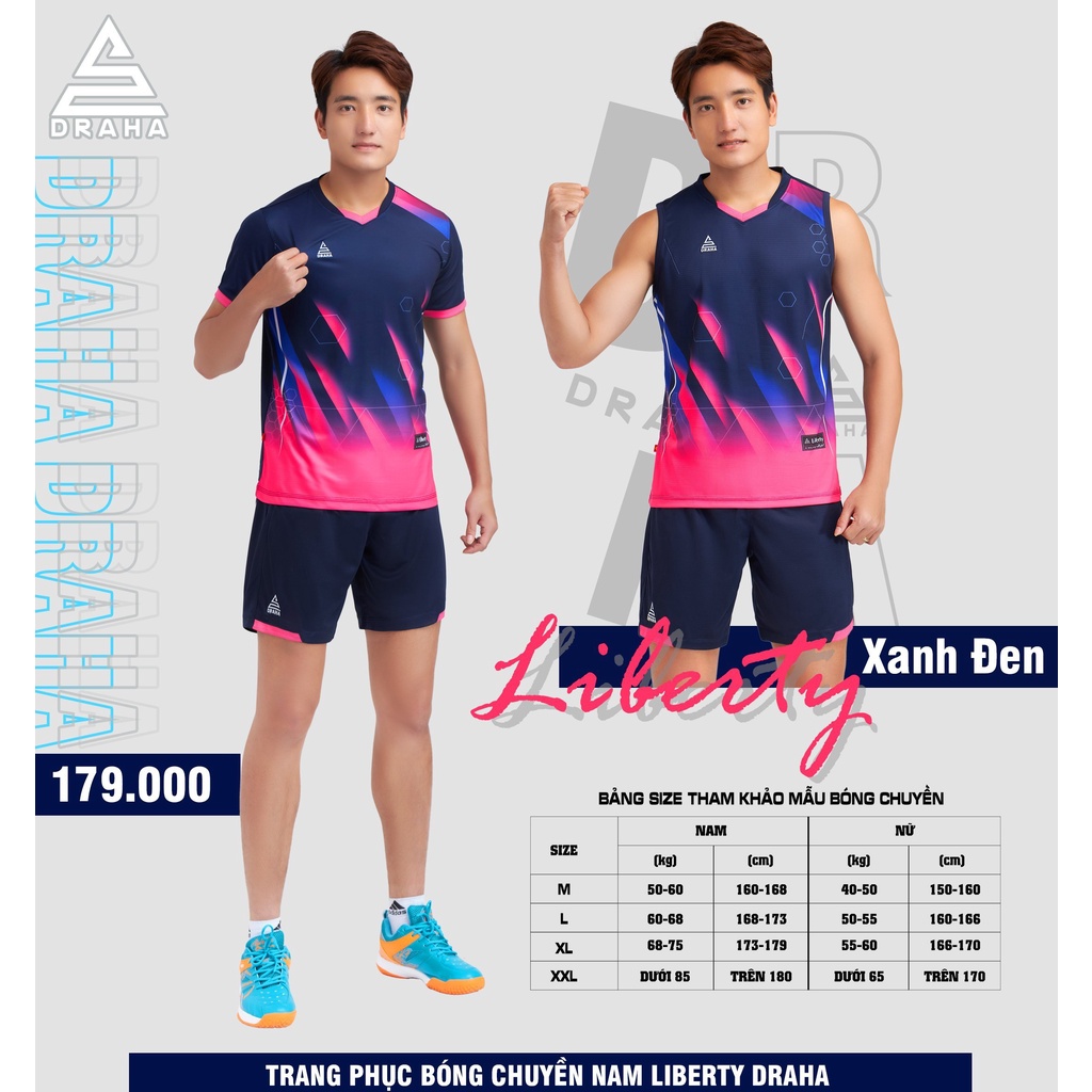 Bộ Quần áo bóng chuyền nam LIBERTY Sát Nách chất vải cao cấp mát mẻ chính hãng Draha, set cầu lông,t