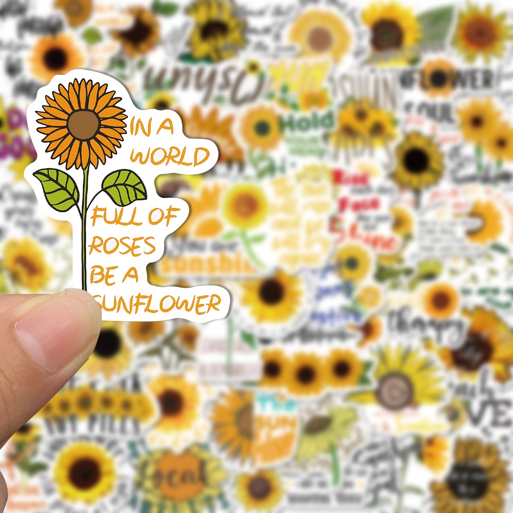 Bộ 50 Miếng Dán Trang Trí Laptop Chống Thấm Nước Hình Hoa Hướng Dương Hoạt Hình