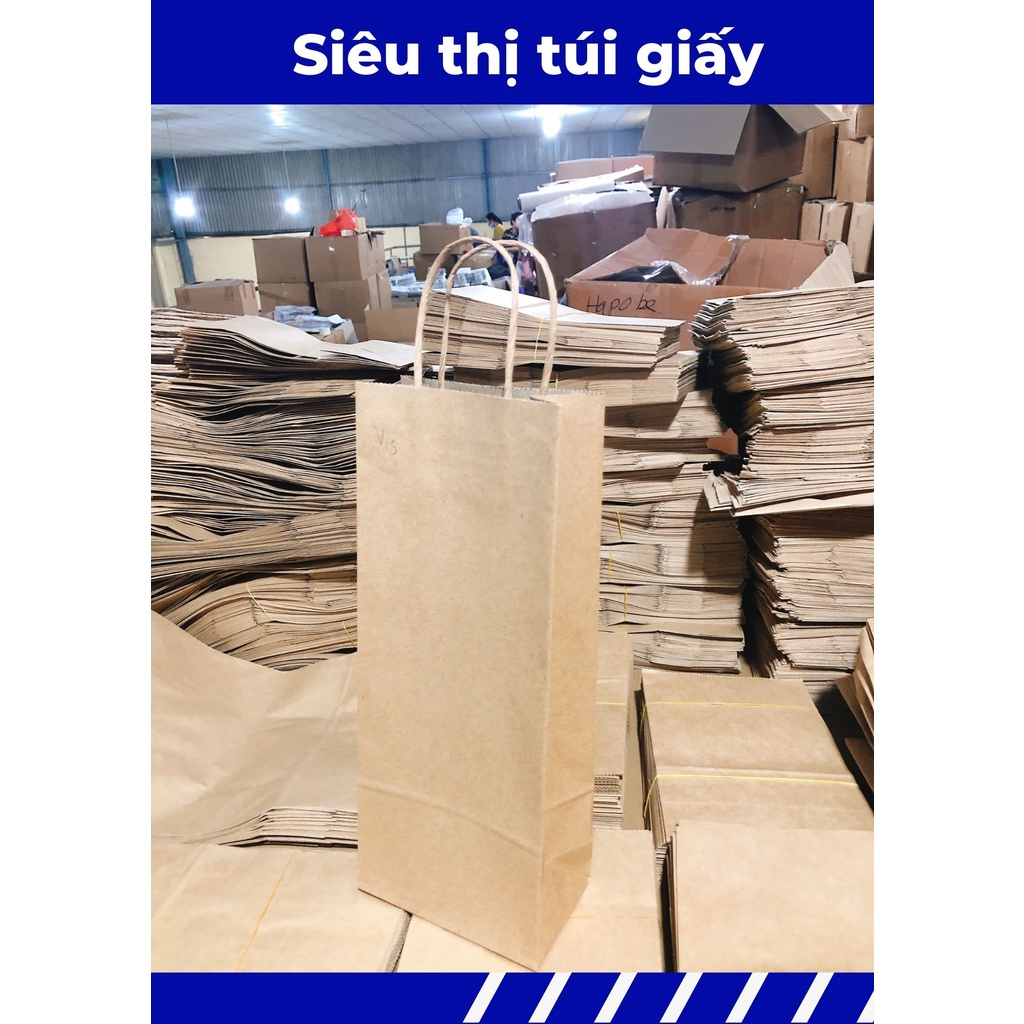 COMBO 100 CHIẾC TÚI GIẤY KRAFT S15: 13.5x8x33cm CÓ QUAI ( ẢNH THẬT)