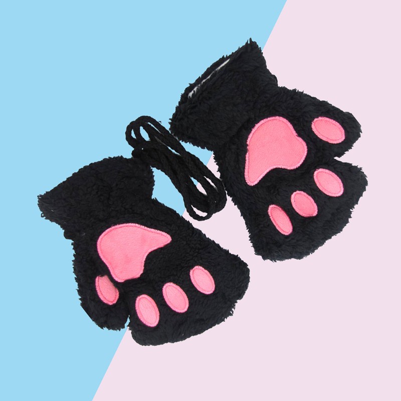 Găng Tay Hở Ngón Giữ Ấm Mùa Đông Hình Bàn Chân Mèo Hoạt Hình Cho Nữ