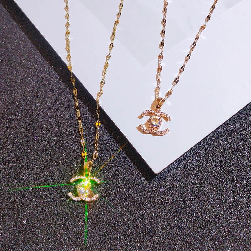 Dây Chuyền Hai Lớp Mặt Chữ C Đính Đá Zircon Tinh Tế Thời Trang Cho Nữ
