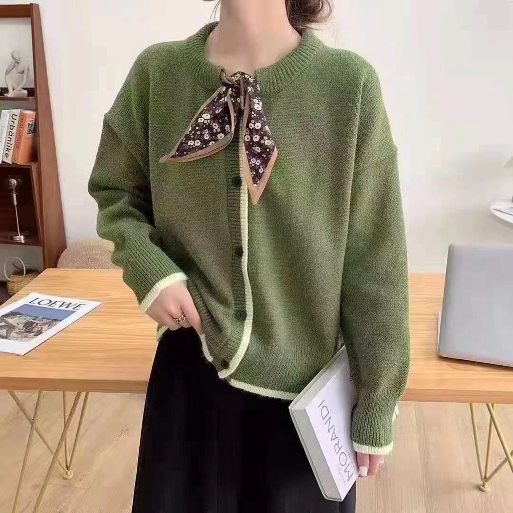 Áo khoác cardigan dệt kim cổ tròn phong cách Hàn Quốc thời trang mùa thu cho nữ
