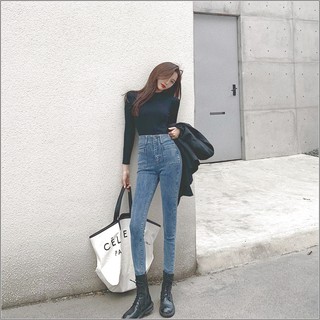 Quần jean nữ 1 CÚC + 2 TÚI KIỂU VUÔNG BẦU lưng cao qua rốn MS.13