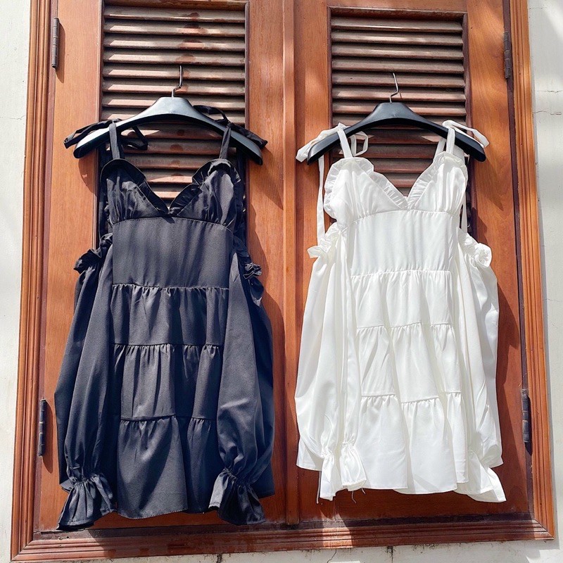 Đầm tiểu thư SNOW DRESS thiết kế phần dây cột được 2 kiểu sau lưng bo chun co giãn