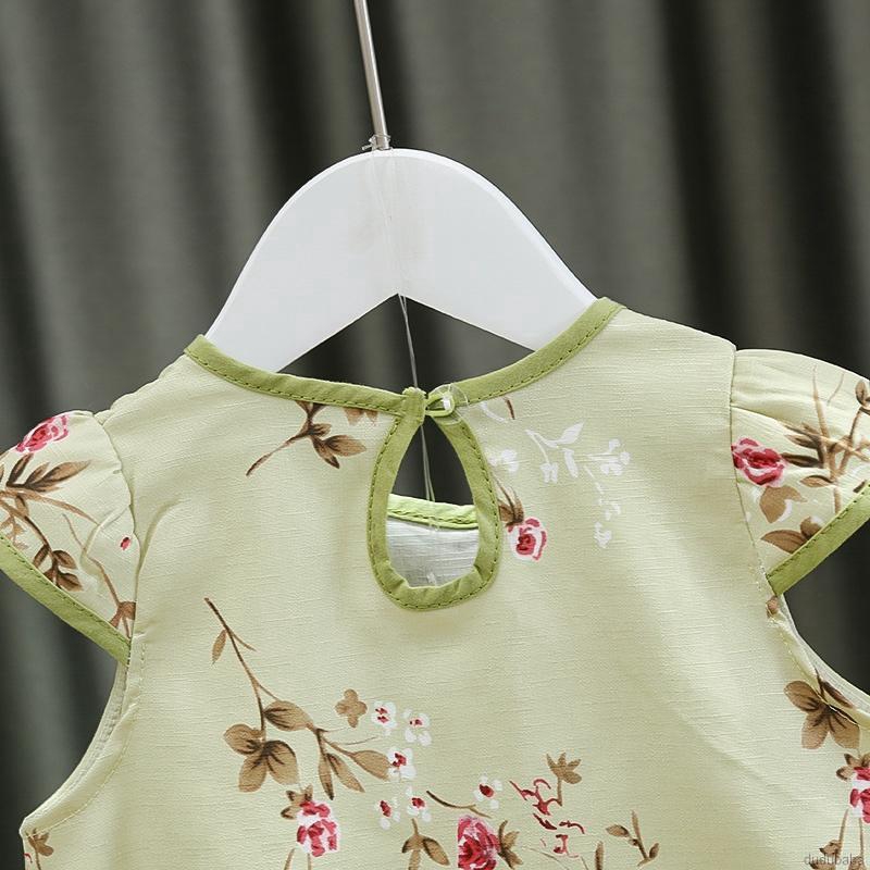 Set Áo Ngắn Tay Và Quần Short Họa Tiết Hoa Phong Cách Trung Hoa Thời Trang Dành Cho Bé Gái