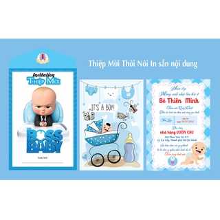Combo 50 thiệp mời sinh nhật, thiệp mời thôi nôi bé trai nhóc trùm boss boy