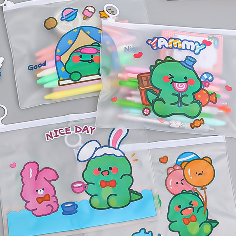 Túi đựng tài liệu khổ A5 bằng PVC trong suốt chống thấm nước họa tiết khủng long dễ thương