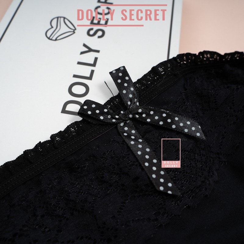 Hộp 4 quần lót nữ cotton sexy quyến rũ màu đen kháng khuẩn DOLLY SECRET