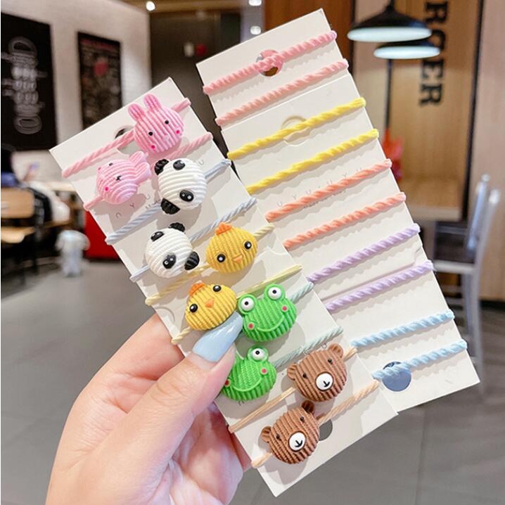 Bộ 10 Dây Cột Tóc Cao Su Họa Tiết Hoạt Hình Phong Cách Hàn Quốc Xinh Xắn