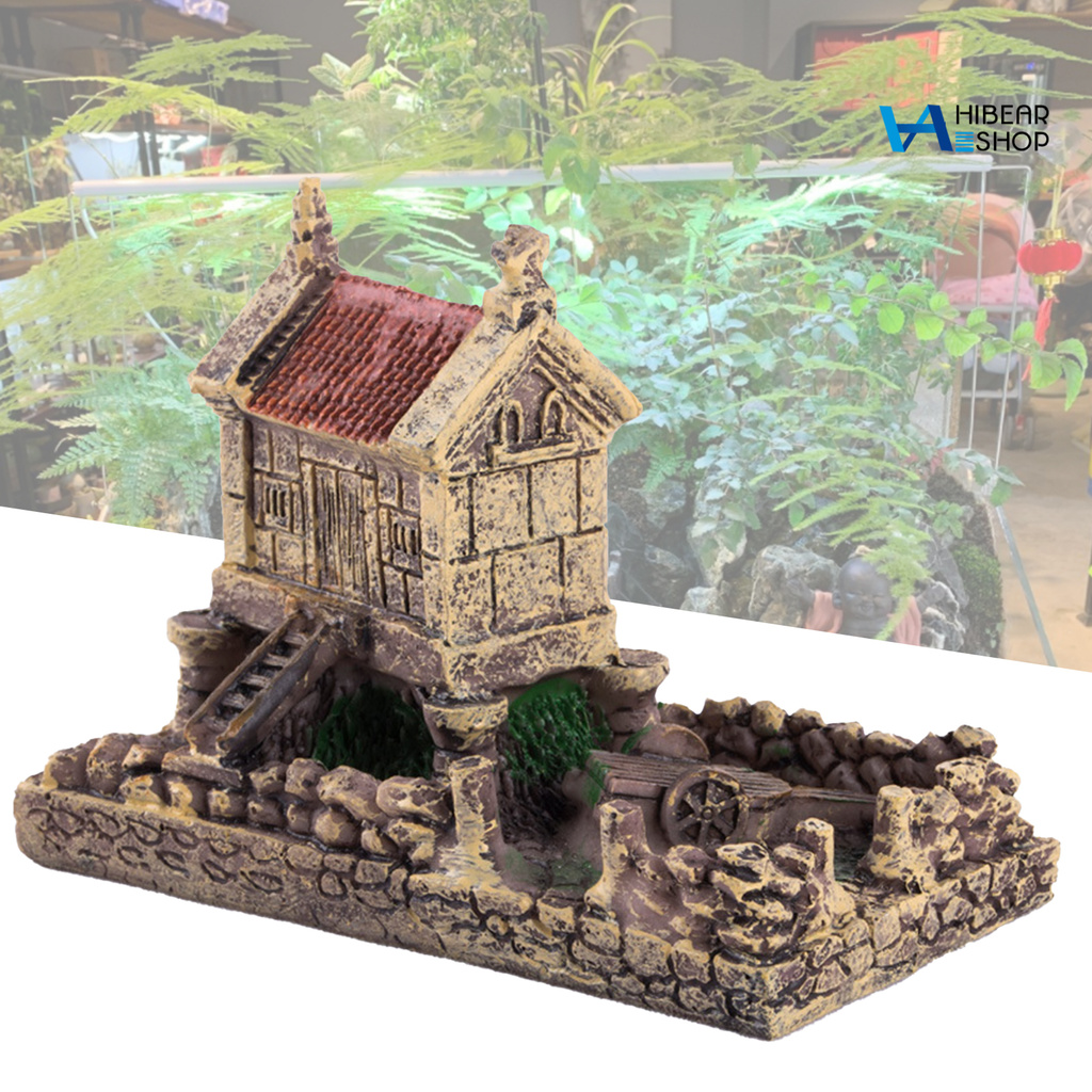 hibearshop Small House Eco-friendly Fall Resistant Resin Mini House Model Statue for Home