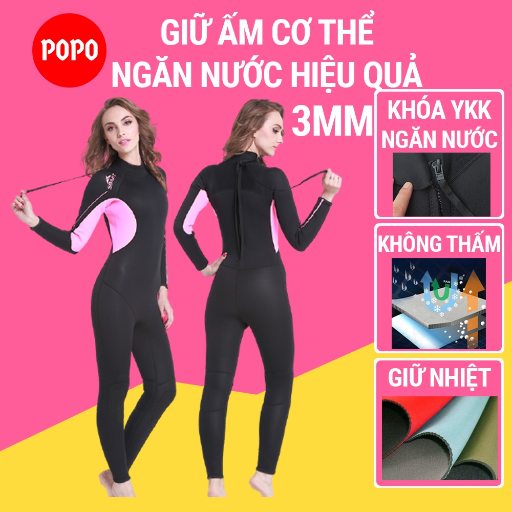 Bộ đồ lặn, quần áo lặn biển cho nữ dày 3.0mm giữ ấm chống vào nước cao cấp SPORTY