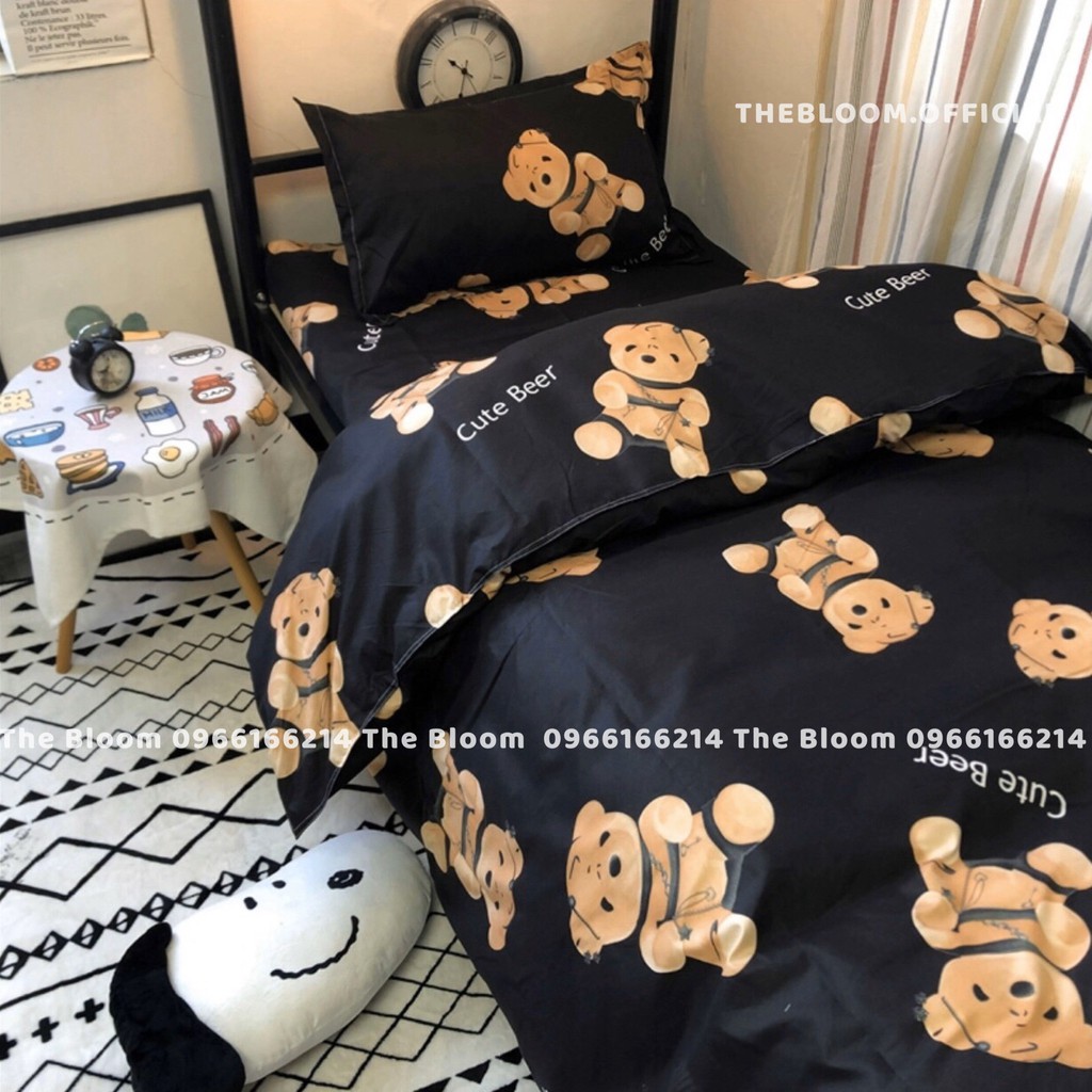 Set Chăn Ga Gối Cotton Poly 4 món - Gấu đen