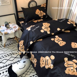 Set chăn ga gối cotton poly 4 món - gấu đen