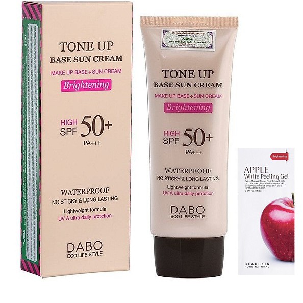 Kem chống nắng cao cấp Dabo Tune Up Hàn quốc 70ml/Hộp Và 1 gói tẩy da chết Apple Beauskin 3ml/gói