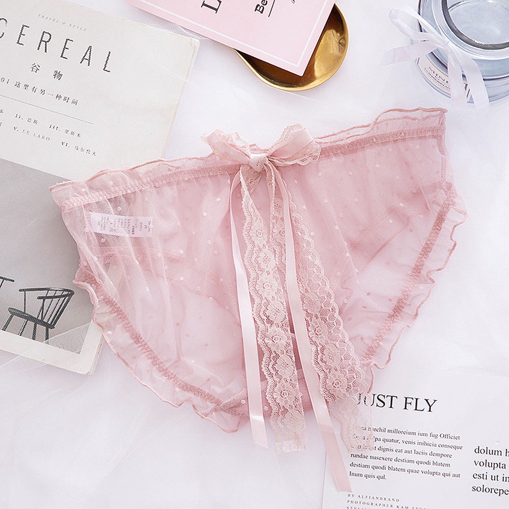 Quần lót ren lưng thấp họa tiết chấm bi đính thắt nơ cho nữ | BigBuy360 - bigbuy360.vn