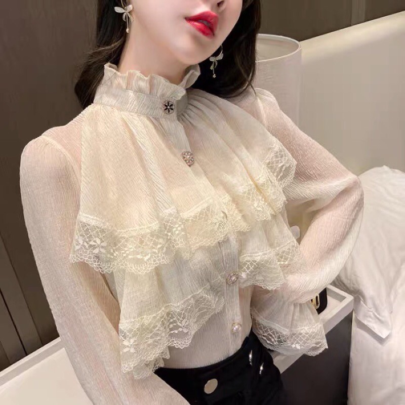 sơ mi voan cổ bèo tay bồng