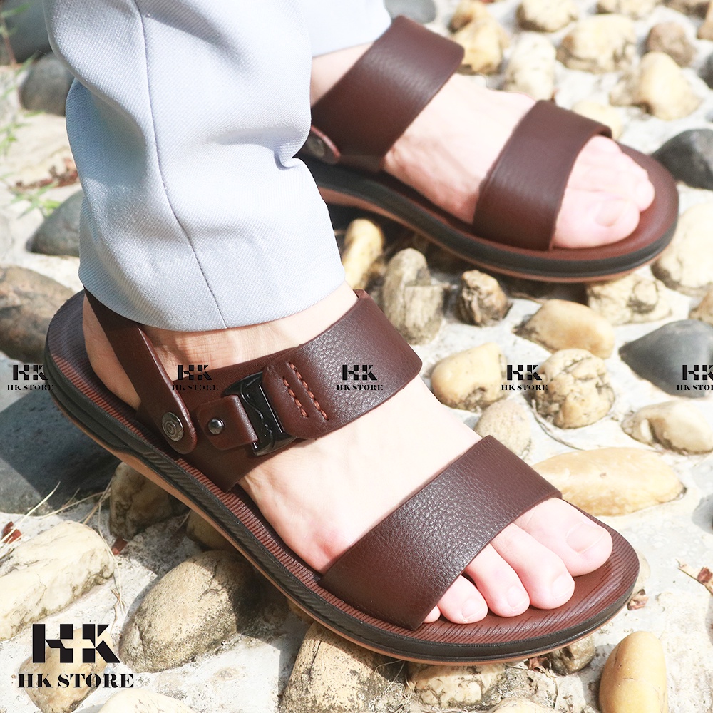 Dép sandal nam ❤️HK.STORE❤️ da bò thật 100% siêu mềm kết hợp đế kếp khâu chắc chắn siêu bền chấp mọi loại thời tiết sd80