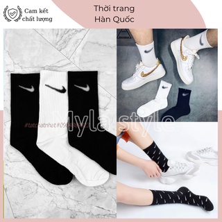 Tất thể thao cổ cao họa tiết nike cao cấp 2 màu đen trắng PK3