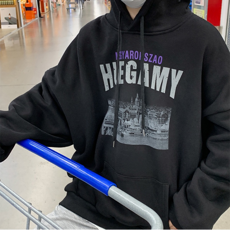 Áo hoodie dày dáng rộng tay dài in họa tiết phong cách Hàn Quốc size M-5XL 3XL 4XL cho nam